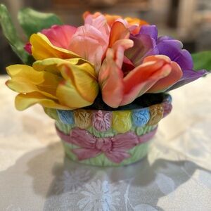 Colorful Floral Ceramic Basket